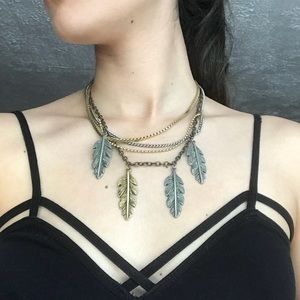 Free People Feather Necklace Silver Brass